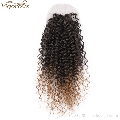 Vigorous Afro Kinky Curly Hair Bundles with Closure 18" 20" 22" Synthetic Hair Weave Double Weft Extension for Women